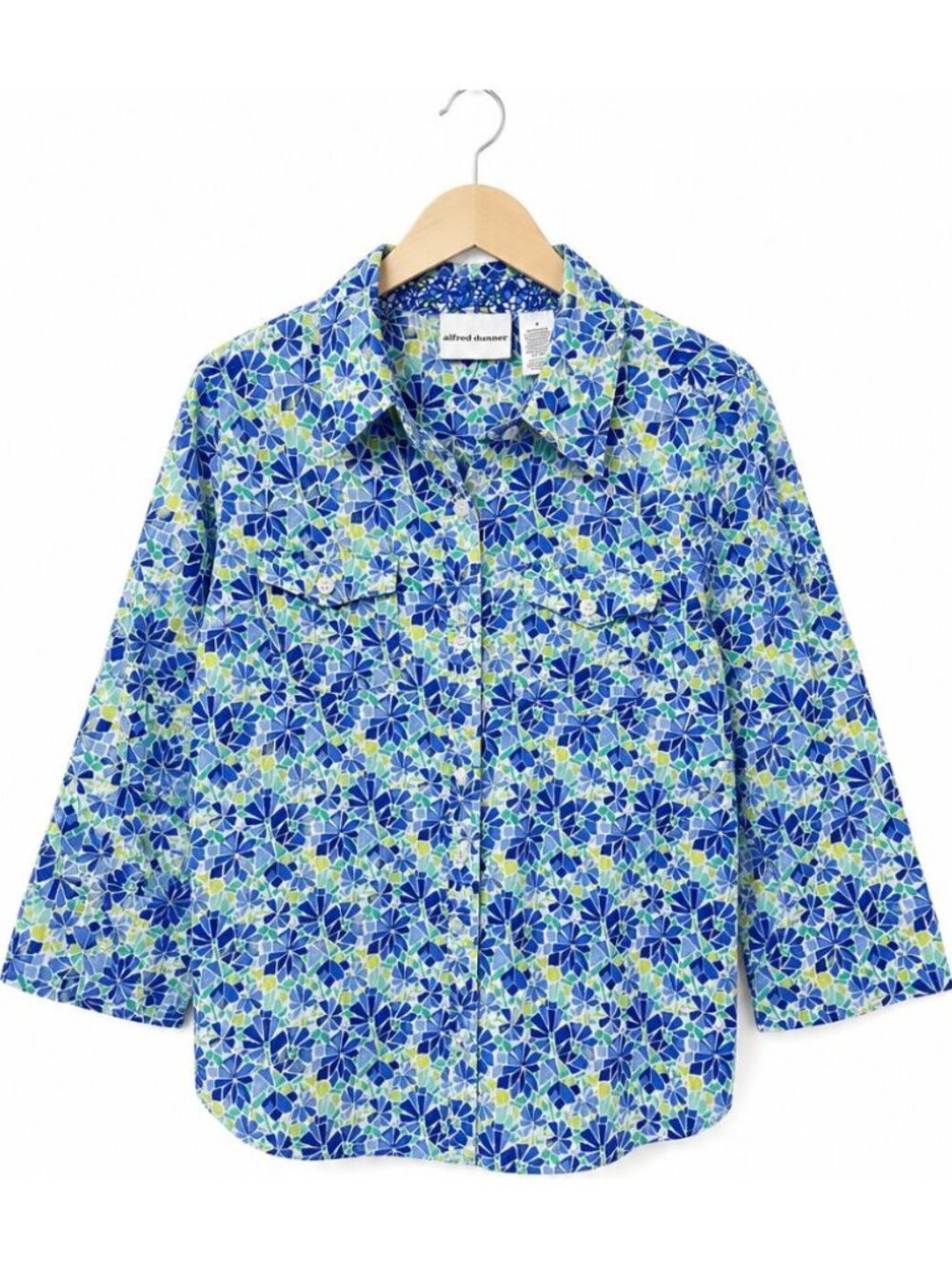 Alfred Dunner Women's Floral Mosaic Button Front Shirt 3/4 Sleeve Size 8 - Picture 1 of 3